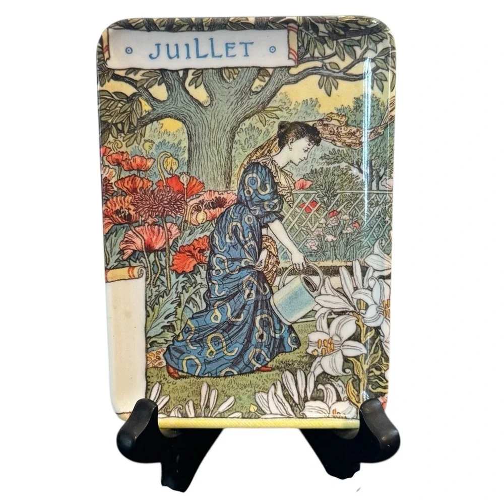 Eugene Grasset Juillet July Art Nouveau Melamine Trinket Tray 6x4 Vintage